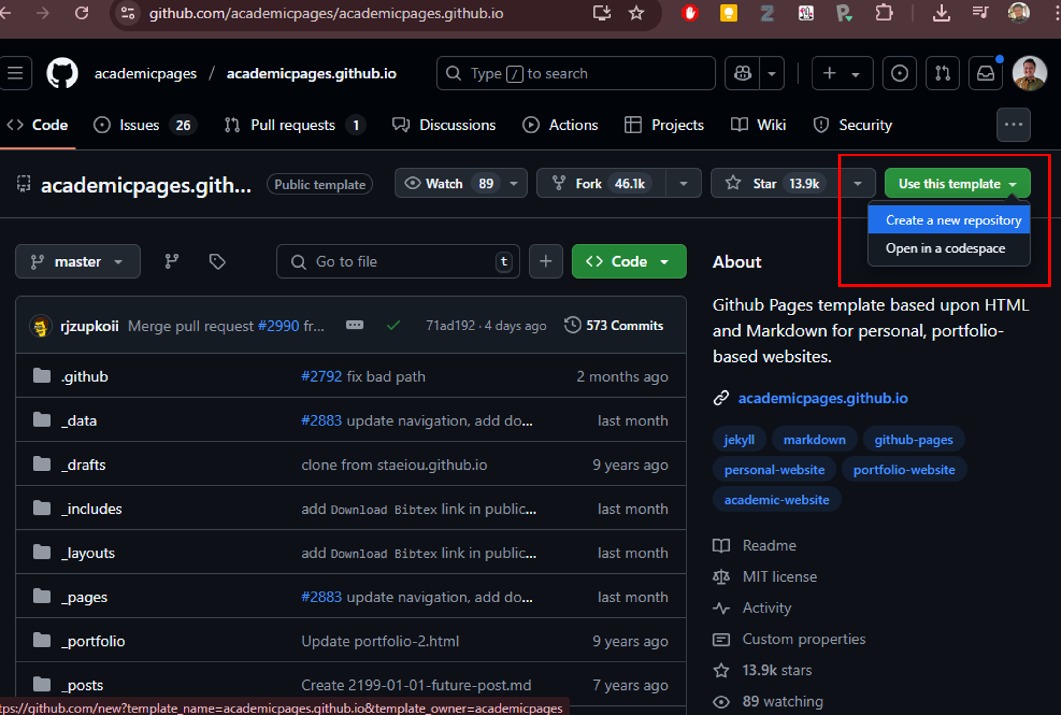 Membuat repositori dari template.